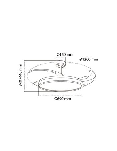 Ventilador LED PANAM L com pás dobráveis, 80W 8000Lm CCT Ø60cm