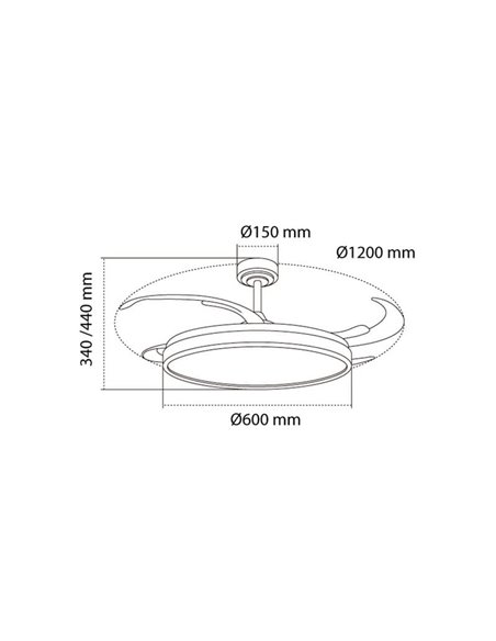 Ventilador LED aspas plegables PANAM L, 80W 8000Lm CCT Ø60cm