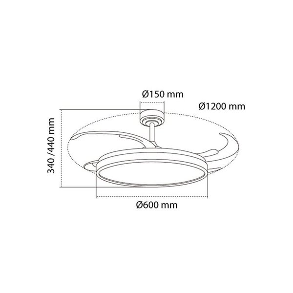 Ventilador LED aspas plegables PANAM L, 80W 8000Lm CCT Ø60cm