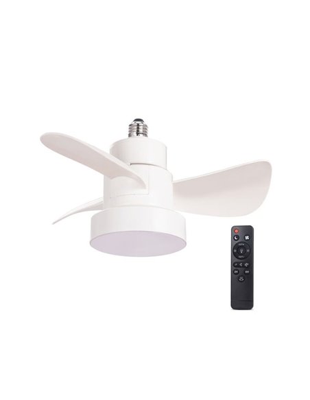 Ventilador con rosca E27 con luz LED BAYAD, Blanco 15W 1400Lm CCT Dim, Ø36cm