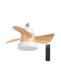 Ventilador con rosca E27 con luz LED BAYAD, blanco/haya 15W 1400Lm CCT Dim, Ø36cm