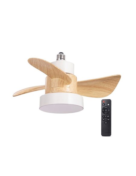 Ventilador con rosca E27 con luz LED BAYAD, blanco/haya 15W 1400Lm CCT Dim, Ø36cm