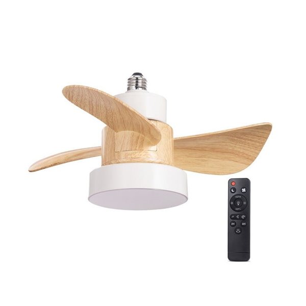 Ventilador con rosca E27 con luz LED BAYAD, blanco/haya 15W 1400Lm CCT Dim, Ø36cm