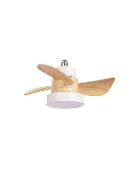Ventilador con rosca E27 con luz LED BAYAD, blanco/haya 15W 1400Lm CCT Dim, Ø36cm