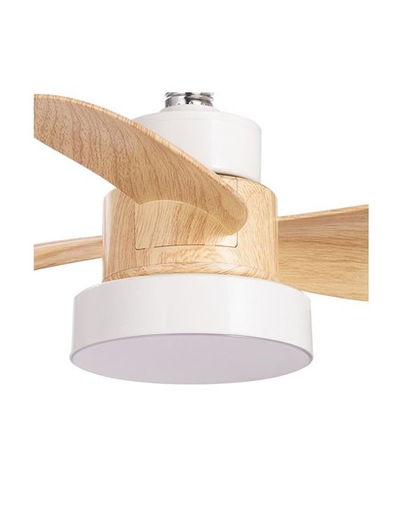 Ventilador con rosca E27 con luz LED BAYAD, blanco/haya 15W 1400Lm CCT Dim, Ø36cm