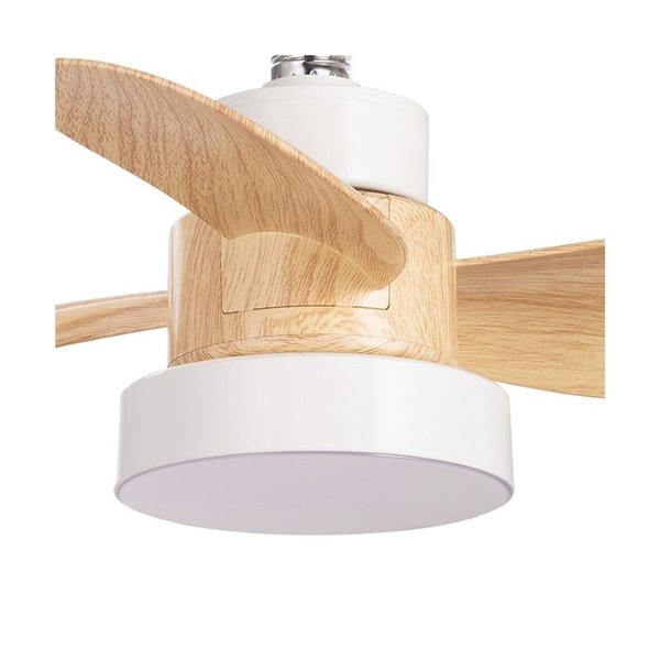 Ventilador con rosca E27 con luz LED BAYAD, blanco/haya 15W 1400Lm CCT Dim, Ø36cm