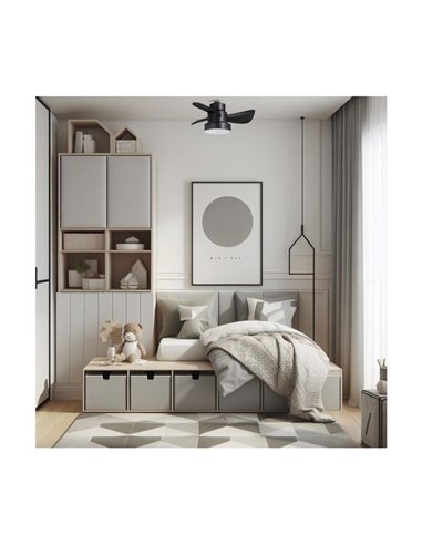 Ventilador con rosca E27 con luz LED BAYAD, negro 15W 1400Lm CCT Dim, Ø36cm