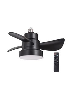 Ventilador de rosca E27 com luz LED BAYAD, preto 15W 1400Lm CCT Dim, Ø36cm