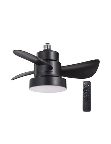 Ventilador con rosca E27 con luz LED BAYAD, negro 15W 1400Lm CCT Dim, Ø36cm