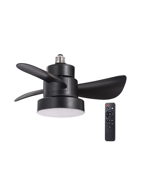 Ventilador con rosca E27 con luz LED BAYAD, negro 15W 1400Lm CCT Dim, Ø36cm