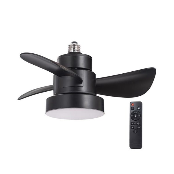 Ventilador con rosca E27 con luz LED BAYAD, negro 15W 1400Lm CCT Dim, Ø36cm