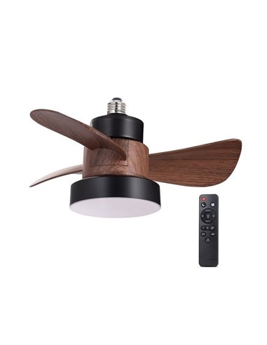 Ventilador con rosca E27 con luz LED BAYAD, negro/roble 15W 1400Lm CCT Dim, Ø36cm