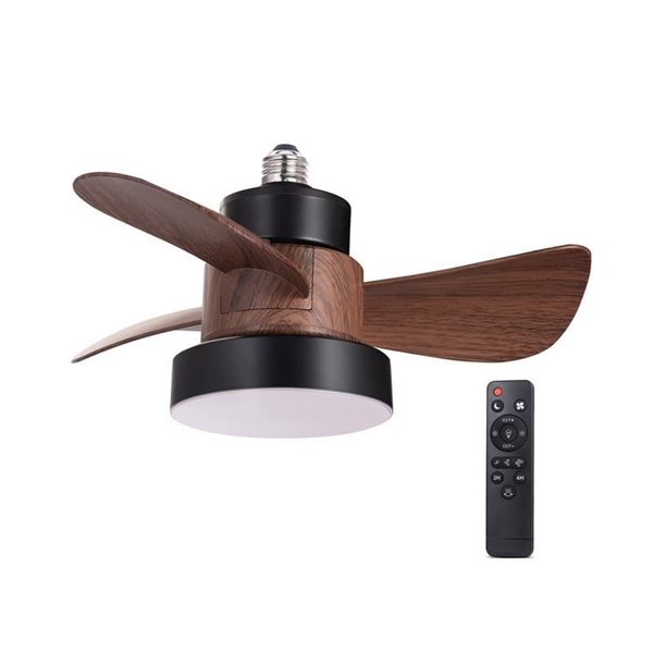 Ventilador de rosca E27 com luz LED BAYAD, preto/carvalho 15W 1400Lm CCT Dim, Ø36cm