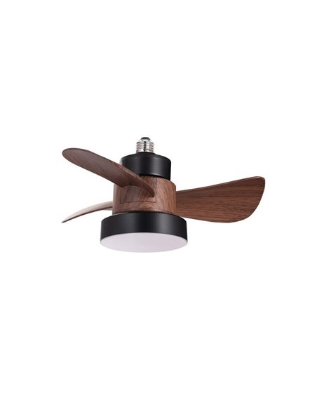 Ventilateur à visser E27 avec lumière LED BAYAD, noir/chêne 15W 1400Lm CCT Dim, Ø36cm