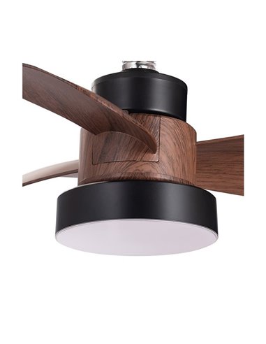 Ventilador con rosca E27 con luz LED BAYAD, negro/roble 15W 1400Lm CCT Dim, Ø36cm