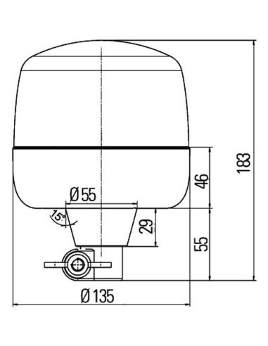 Medidas da luminária rotativa LED HELLA RotaLED 2RL 010 979-011 – 12/24V – Montagem em tubo flexível – IPX9K – ADR – Amarelo