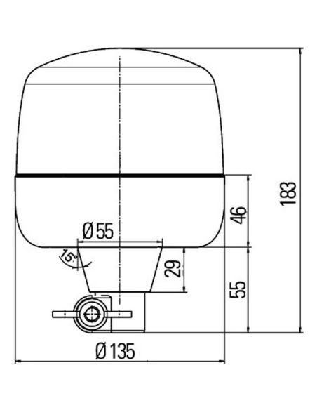 Dimensions du gyrophare LED HELLA RotaLED 2RL 010 979-011 – 12/24 V – Fixation sur tube flexible – IPX9K – ADR – Jaune