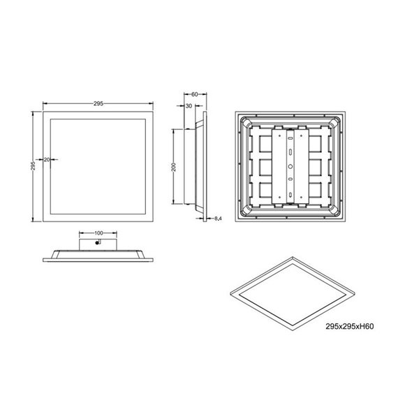 Plafonnier LED carré SIRIUS avec détecteur de mouvement 19W 2050lm 3000K IP20