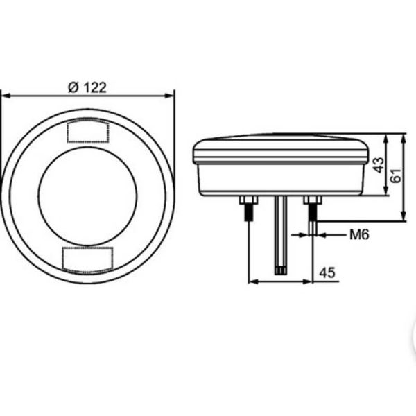Medidas Trasero LED redondo Posición y Freno 24/12V HELLA VALUEFIT - Rojo - ECE - 2SB 357 027-011  12,2Cm R1 S1