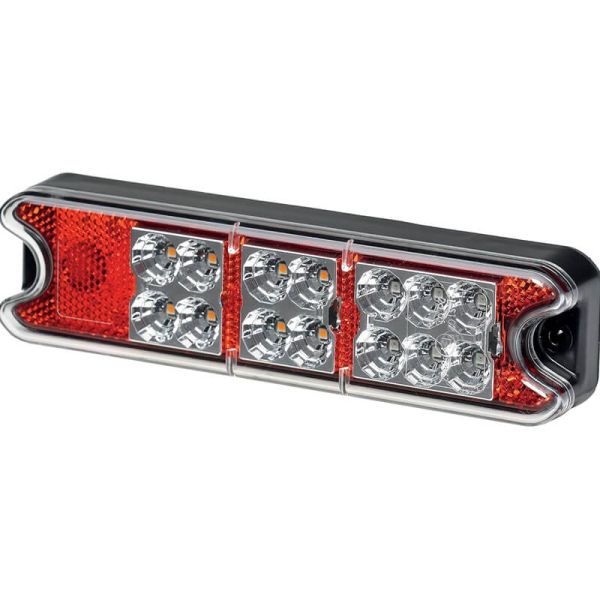 HELLA 2VA 357 021-001 Luz traseira LED – 12/24 V – 4 funções – Montagem externa – Lente vermelha/transparente