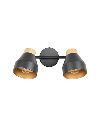 Regleta de 2 focos de techo orientables VALENTIN detalle acabado madera, bombilla excl. 2x E14 max. 10W IP20 Negro