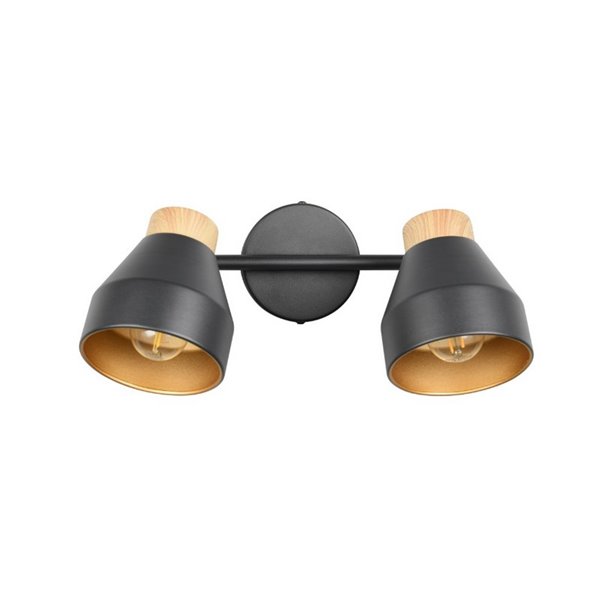 Regleta de 2 focos de techo orientables VALENTIN detalle acabado madera, bombilla excl. 2x E14 max. 10W IP20 Negro