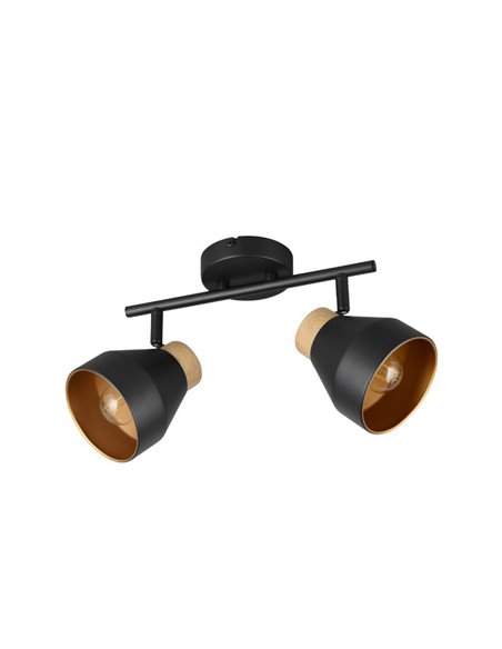 Regleta de 2 focos de techo orientables VALENTIN detalle acabado madera, bombilla excl. 2x E14 max. 10W IP20 Negro