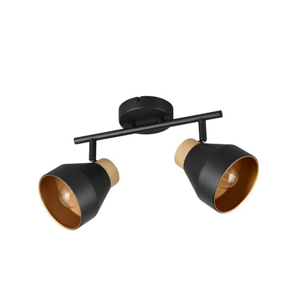 Regleta de 2 focos de techo orientables VALENTIN detalle acabado madera, bombilla excl. 2x E14 max. 10W IP20 Negro