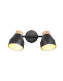 Regleta de 2 focos de techo orientables VALENTIN detalle acabado madera, bombilla excl. 2x E14 max. 10W IP20 Negro