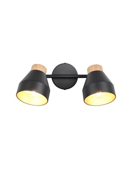 Regleta de 2 focos de techo orientables VALENTIN detalle acabado madera, bombilla excl. 2x E14 max. 10W IP20 Negro