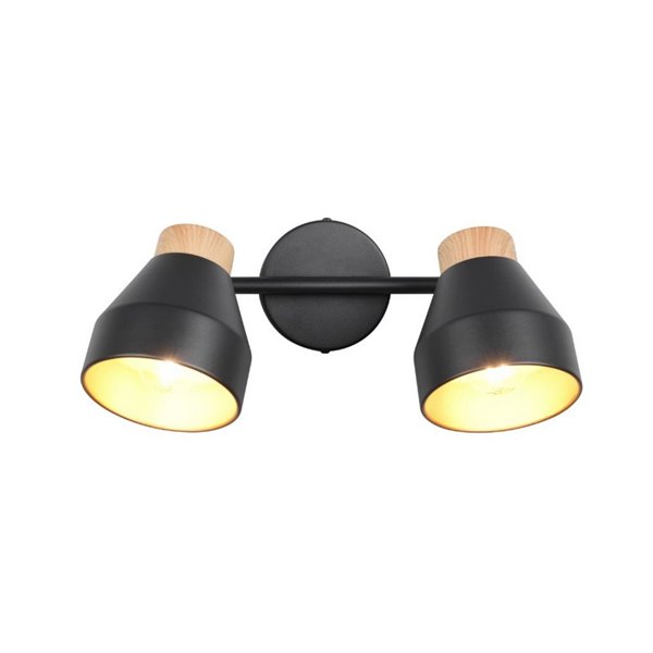 Regleta de 2 focos de techo orientables VALENTIN detalle acabado madera, bombilla excl. 2x E14 max. 10W IP20 Negro