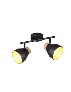 Regleta de 2 focos de techo orientables VALENTIN detalle acabado madera, bombilla excl. 2x E14 max. 10W IP20 Negro