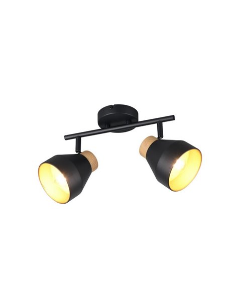 Regleta de 2 focos de techo orientables VALENTIN detalle acabado madera, bombilla excl. 2x E14 max. 10W IP20 Negro