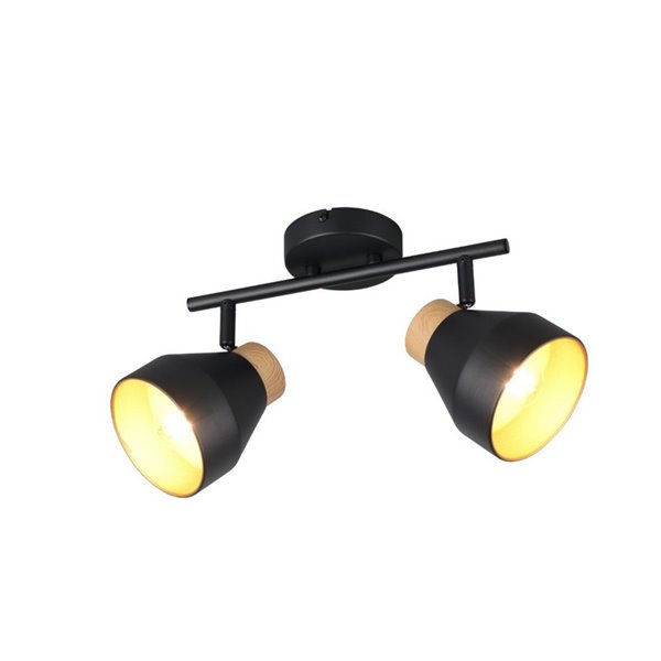 Regleta de 2 focos de techo orientables VALENTIN detalle acabado madera, bombilla excl. 2x E14 max. 10W IP20 Negro