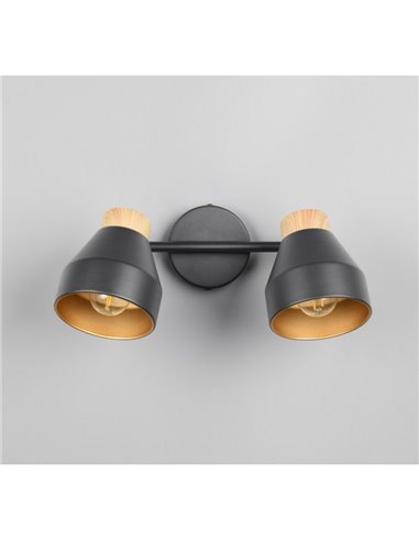 Regleta de 2 focos de techo orientables VALENTIN detalle acabado madera, bombilla excl. 2x E14 max. 10W IP20 Negro
