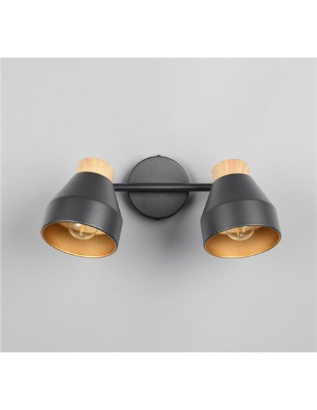 Regleta de 2 focos de techo orientables VALENTIN detalle acabado madera, bombilla excl. 2x E14 max. 10W IP20 Negro