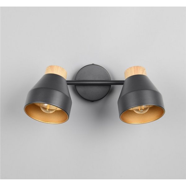 Regleta de 2 focos de techo orientables VALENTIN detalle acabado madera, bombilla excl. 2x E14 max. 10W IP20 Negro