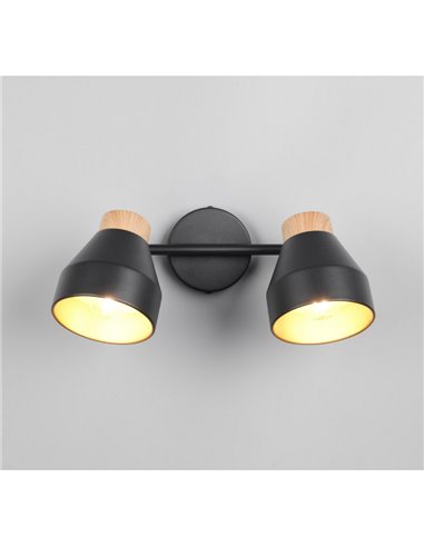 Regleta de 2 focos de techo orientables VALENTIN detalle acabado madera, bombilla excl. 2x E14 max. 10W IP20 Negro