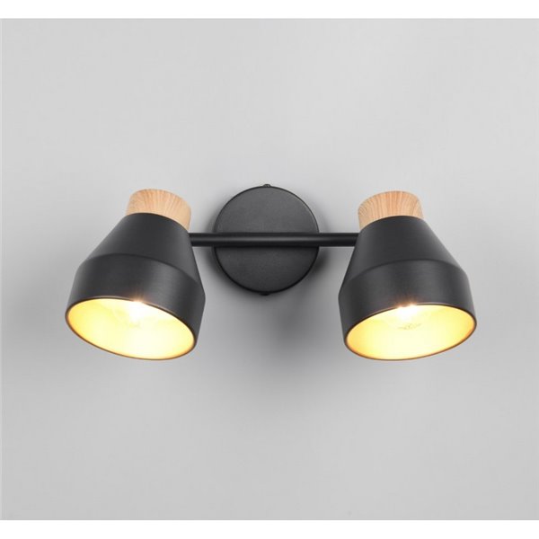 Regleta de 2 focos de techo orientables VALENTIN detalle acabado madera, bombilla excl. 2x E14 max. 10W IP20 Negro