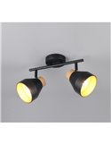 Regleta de 2 focos de techo orientables VALENTIN detalle acabado madera, bombilla excl. 2x E14 max. 10W IP20 Negro