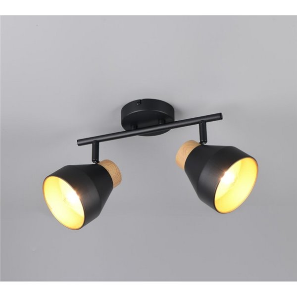 Plafonnier orientable à 2 spots VALENTIN avec finition bois, ampoule exclue. 2x E14 max. 10W IP20 Noir