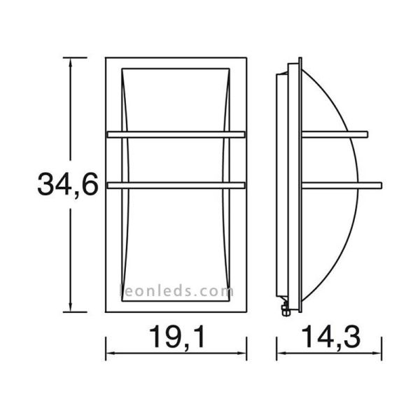Aplique de pared gris para exterior serie Mito de dopo IP65 de acero inoxidable rectangular | LeonLeds Iluminación