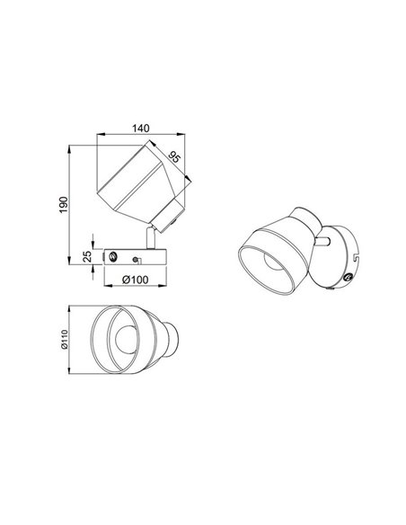 Spot de parede ou teto ajustável VALENTIN com interruptor integrado, lâmpada excl. 1x E14 máx. 10 W IP20