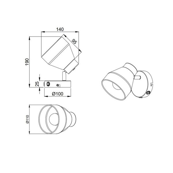 Spot mural ou plafonnier orientable VALENTIN avec interrupteur intégré, ampoule exclue. 1x E14 max. 10W IP20 Blanc