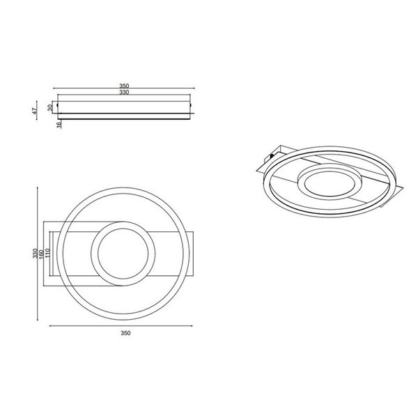 Luminária de teto LED redonda WHEELER 16W 2000lm, branco quente 3000K, IP20, preto