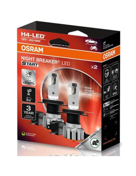Bombilla LED H4 NIGHT BREAKER LED START OSRAM Luz + Blanca 6000K Homologada 64193DWNBST Pack 2Unds.