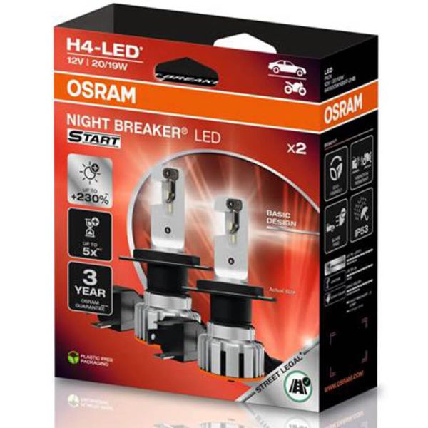 Bombilla LED H4 NIGHT BREAKER LED START OSRAM Luz + Blanca 6000K Homologada 64193DWNBST Pack 2Unds.