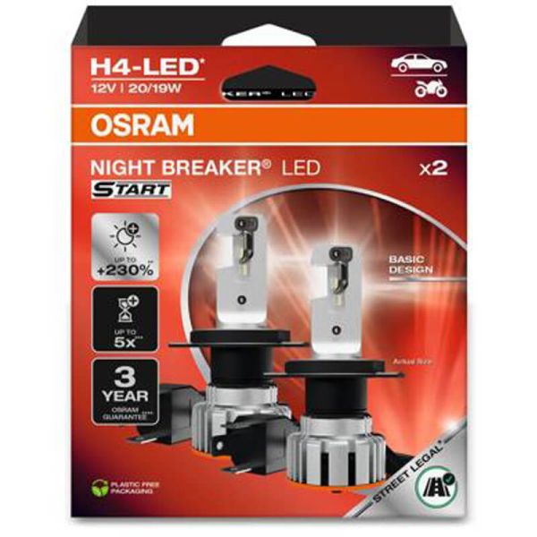 Bombilla LED H4 NIGHT BREAKER LED START OSRAM Luz + Blanca 6000K Homologada 64193DWNBST Pack 2Unds.