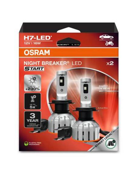 Lâmpada LED H7 NIGHT BREAKER LED START OSRAM Light + Branco 6000K Aprovado 64210DWNBST Pacote com 2 unidades.