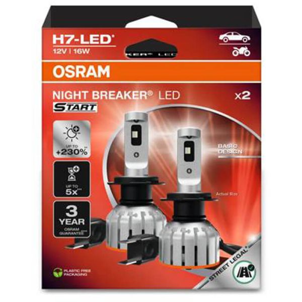 Bombilla LED H7 NIGHT BREAKER LED START OSRAM Luz + Blanca 6000K Homologada 64210DWNBST Pack 2Uds.